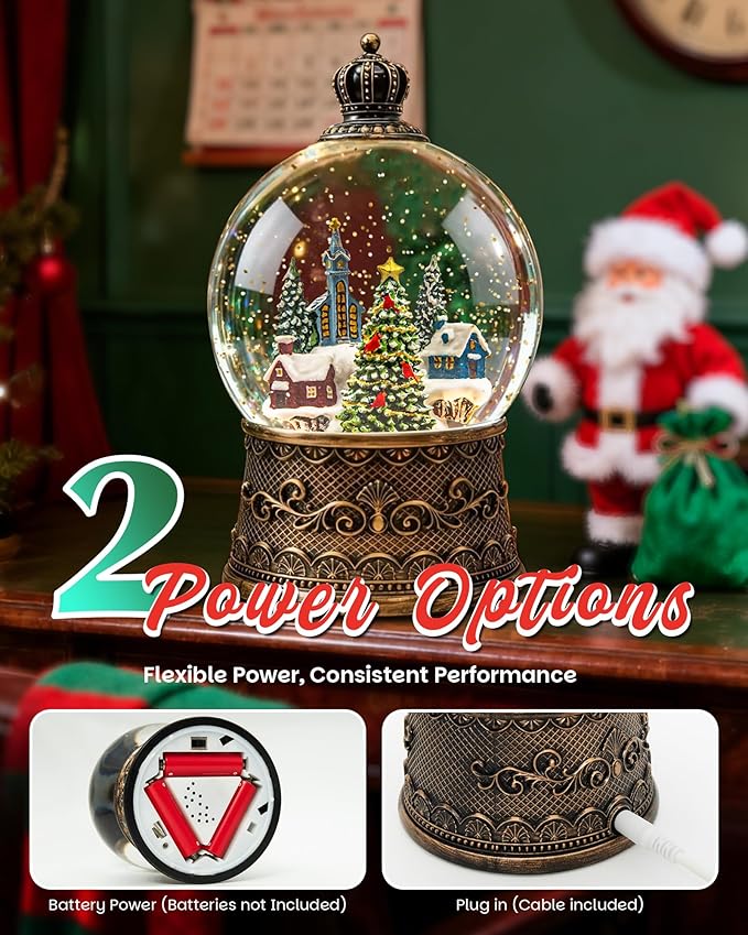 Christmas Tree Snow Globe Light up Lantern with 8 Songs, 6.69" Christmas Snow Globes for Kids Adults, 6H Timer & Dual Power, Snowglobes Christmas Decorations Indoor, Gifts for Women Men