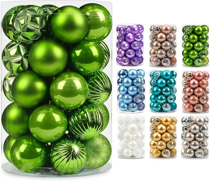 AMS 2.36''/60mm 34ct Christmas Ball Large Ornaments Party Decorations Shatterproof Festival Pendant Hangings for Xmas Tree Decor (60mm, Pea Green)