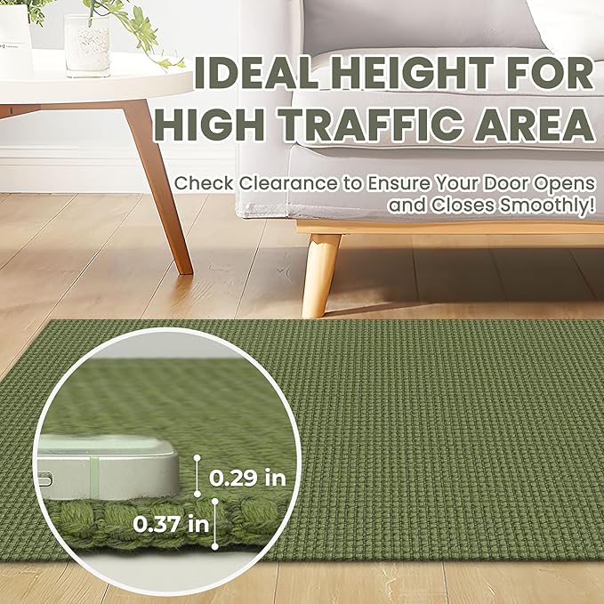 Braided Runner Rug 2x6 Ft Washable Runners for Hallways Non Slip Rubber Backed Kitchen Runners Cotton Entryway Runner Indoor, Woven Floor Carpet for Hall Kitchen Bedroom, Green