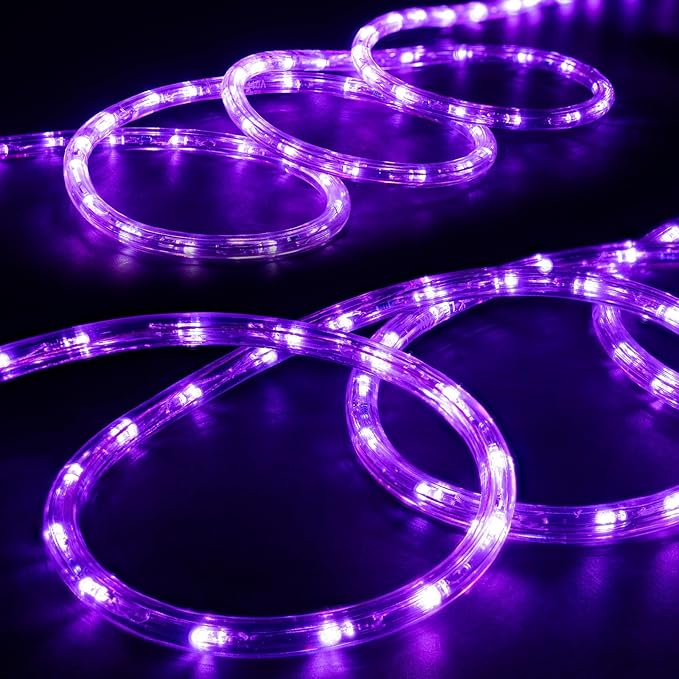 WYZworks 288LEDs, 25ft LED Outside Rope Lights, Waterproof Permanent Outdoor ETL Certified Connectable Clear Tube, Christmas Palm Tree Holiday Decorative Landscape Patio Accent Lighting - Purple