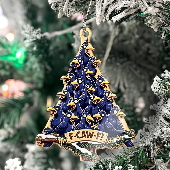 Funny Crow Ornament – F-Caw-F Christmas Tree Ornament – Hilarious Bird Ornament for Tree – Crow Lover Gift – Funny Farmhouse Ornament – White elephant gifts-Xmas Tree Funny Decoration