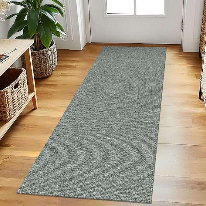 EARTHALL Washable Runner Rug 2x5 Ft Non Slip Runners for Hallways Cotton Rubber Backed Kitchen Runner Braided Indoor Floor Carpet Runners for Entryway, Hallway, Kitchen, Bedroom, Green/Grey