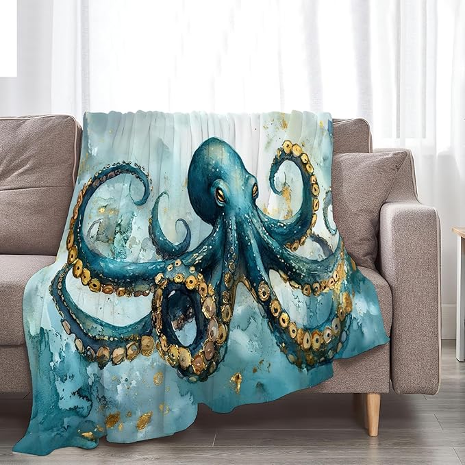 Tijuboni Octopus Throw Blanket Ocean Gifts for Girls Boys Women Men Kids Adults Soft Flannel Fleece Blanket for Couch Sofa Bed Home Decor 60"x80"