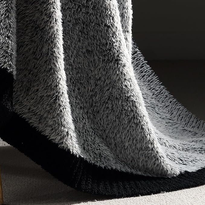 Amélie Home Knit Throw Blanket for Couch, Super Soft Cozy Fuzzy Throws for Sofa Bed Living Room, Luxury Cozy Fluffy Throw for Room Decor, 60" x 80", Heather Black