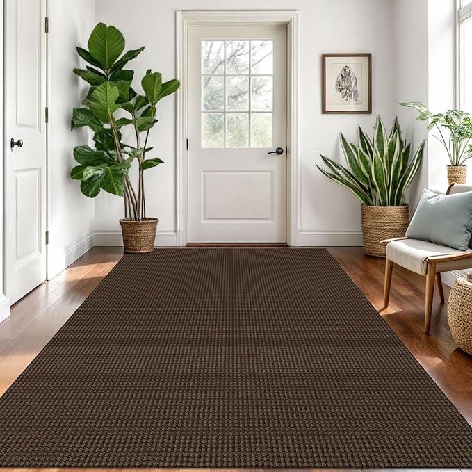 Braided Area Rug 5x7 Ft Washable Rugs for Living Room Non Slip Bedroom Rugs Boho Dining Room Rug Cotton Living Room Woven Floor Carpet for Nursery Playroom, Brown