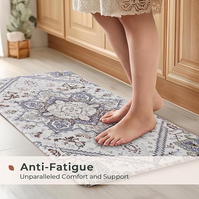 FRESHMINT Anti Fatigue Kitchen Mats Set 2 PCS, Waterproof & Non-Skid Boho Kitchen Rugs, Cushioned Kitchen Floor Mats for Standing Washable Comfort Kitchen Runners for Lanudry, Office, Sink