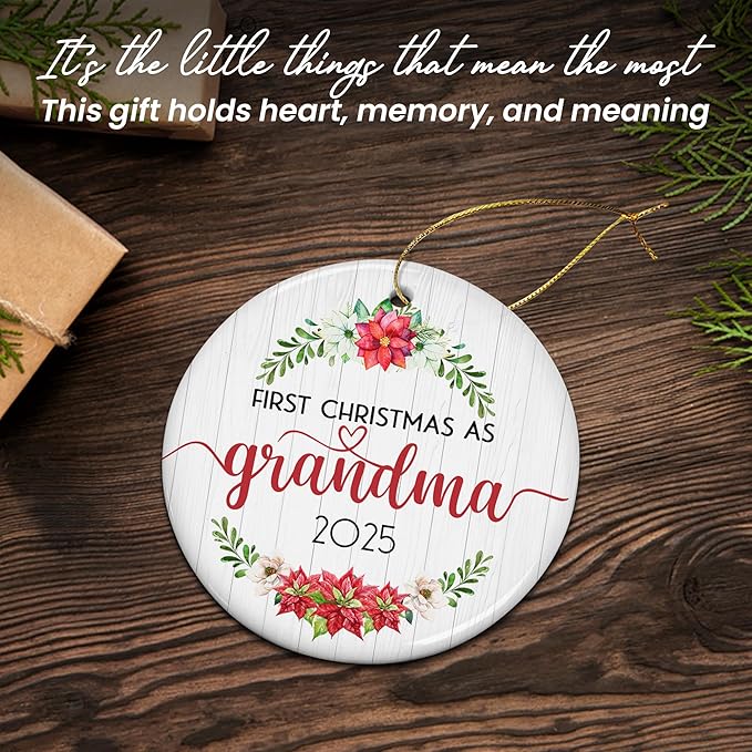 GEEMBI Christmas Grandma Gifts for Pregnancy Announcement - Ceramic Christmas Ornaments 2025 for Tree Decorations - First Time Grandma Gifts, Baby Announcement Gift for Grandmother