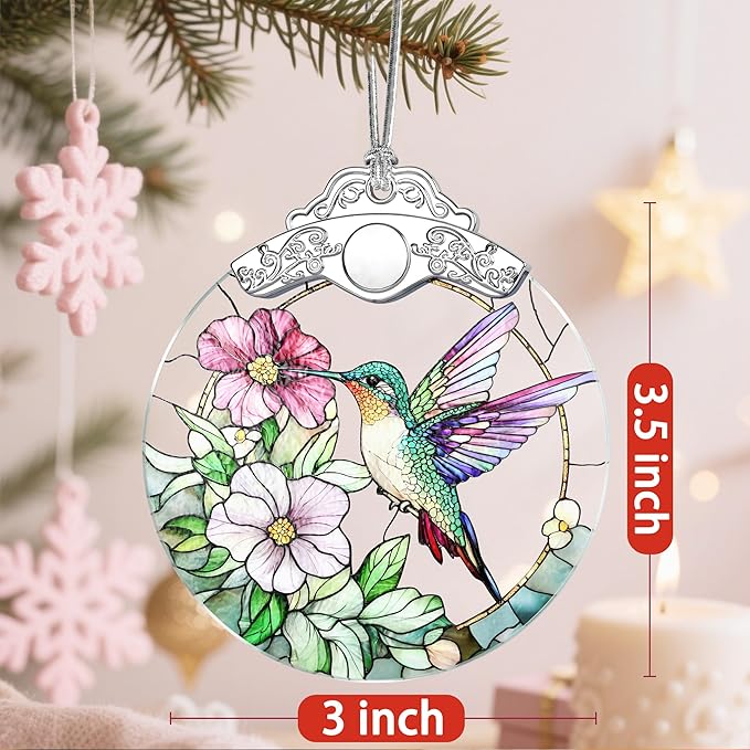 Stained Glass Ornament, Christmas Ornament, Hanging Ornaments for Home Decor & Christmas Tree Ornaments – Exquisite Holiday Decor, Perfect Hummingbird Gifts, Xmas Gifts & Holiday Present - Hummingbird
