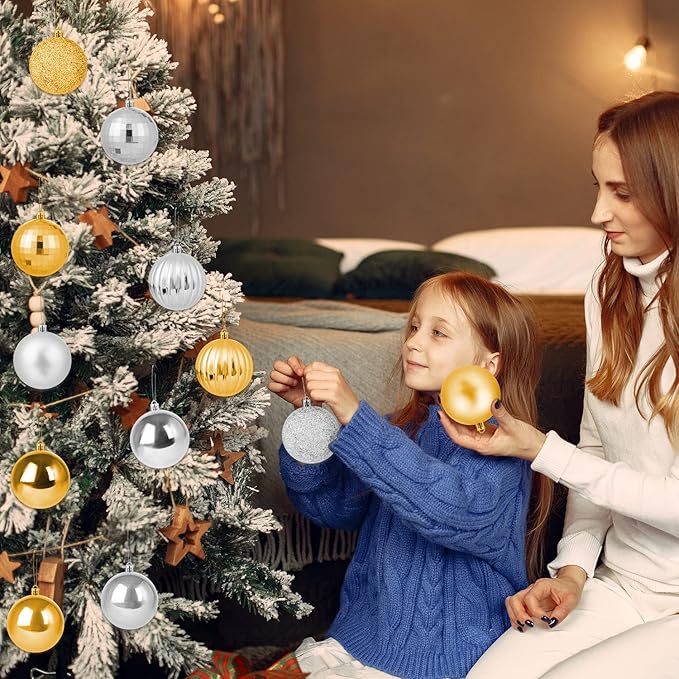 72Pcs Gold Silver Ornaments Balls, Decorative Shatterproof Hanging Christmas Balls Ornaments for Christmas Tree Home Office Decor Present for Party Wedding, 1.6Inch