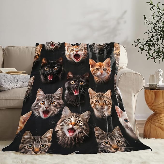 Tijuboni Cats Throw Blanket Cat Gifts for Girls Boys Women Men Kids Adults Soft Flannel Fleece Blanket for Couch Sofa Bed Home Decor 60"x80"