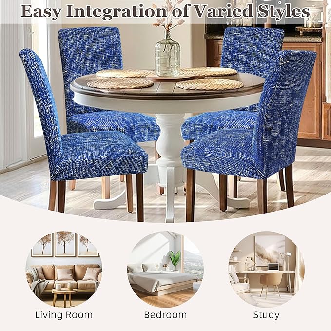 Sufdari Dining Chair Covers,Kitchen Chair Cover,Parsons Chair Slipcover,Spandex Chair Protectors for Dining Room Stretch Chairs Cover Set of 6 -Linen Blue