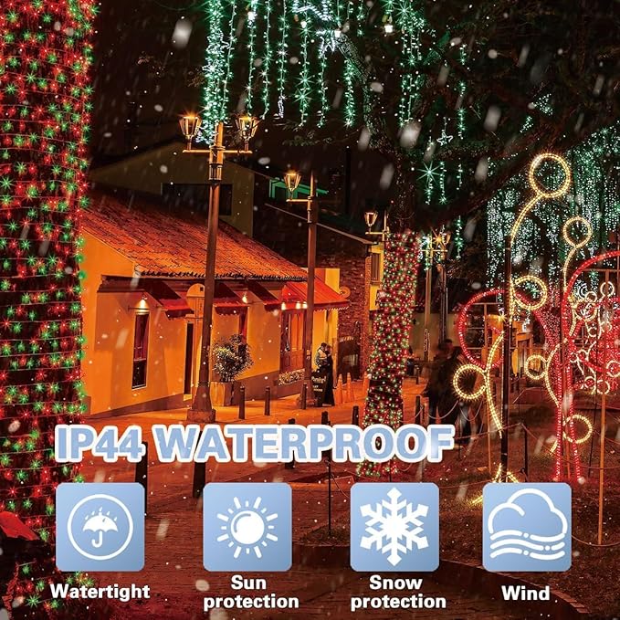LAMPHOME 33ft Christmas Decorative Mini Lights, 100 LED Green Wire Fairy Starry String Lights Plug in, 16 Lighting Modes, for Indoor Outdoor Xmas Tree Wedding Party Decoration (Red+Green)