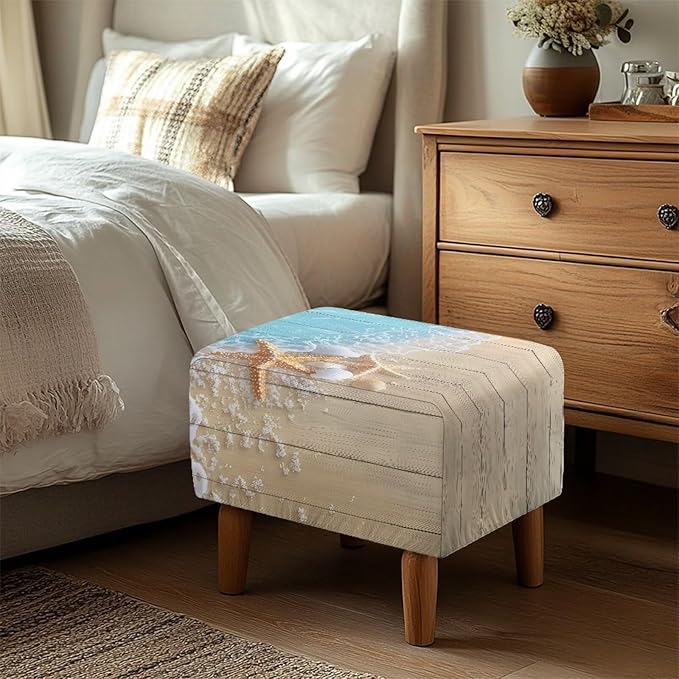 Ottoman Cover Rectangular Slipcovers Starfish Shell Soft Stretch Foot Stool Covers for Ottoman Pet Proof Storage Footstool Protector with Elastic Bottom for Office Living Room Size L