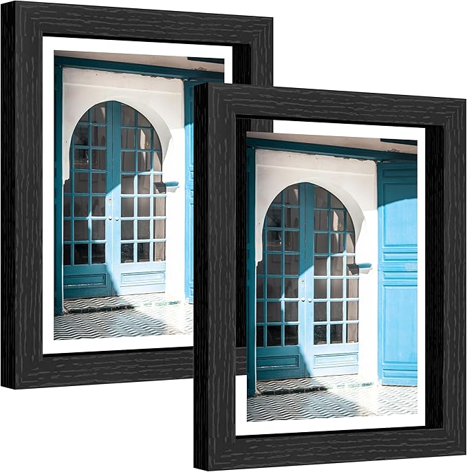 eletecpro 6x8 Black Floating Picture Frames Set of 2, Real Double Glass Picture Frames for Wall Mount, Vertical or Horizontal Display Multi-Size Photos and Artworks up to 6 x 8 Inches, Home Decor