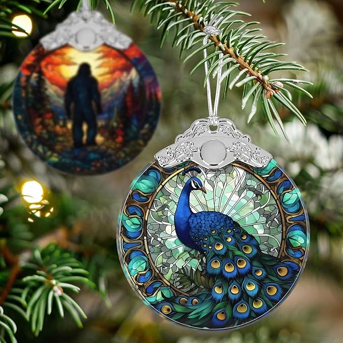 Peacock Stained Glass Orament - Christmas Ornament - Christmas Decorations for Tree - Holiday Present ldeas - Gift Exchange