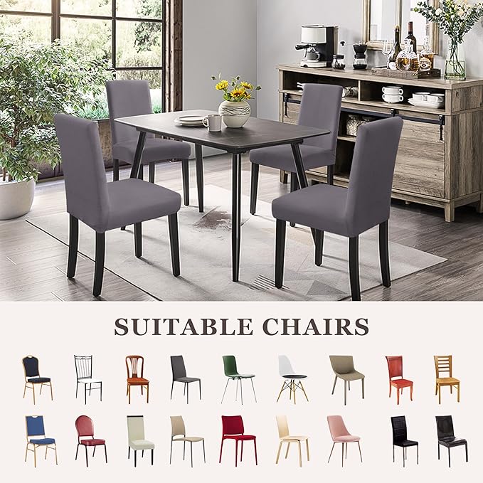 Sufdari Dining Chair Covers,Kitchen Chair Cover,Parsons Chair Slipcover,Spandex Chair Protectors for Dining Room Stretch Chairs Cover Set of 2 -Gray