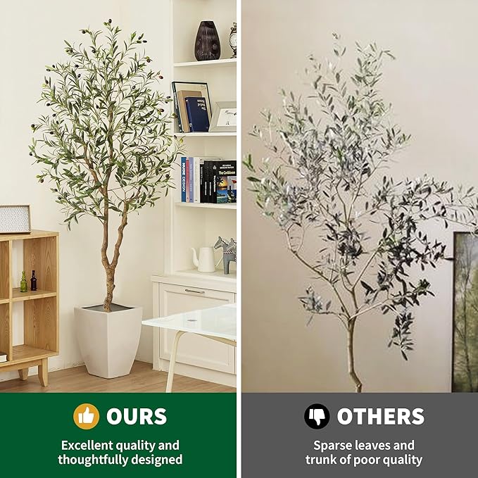 6 Ft Artificial Olive Trees, Fake Potted Silk Plant Faux Olive Tree with Trunk and Fruits, Indoor Outdoor Artificial Tree Large Olive Plants for Living Room Home House Office Decor