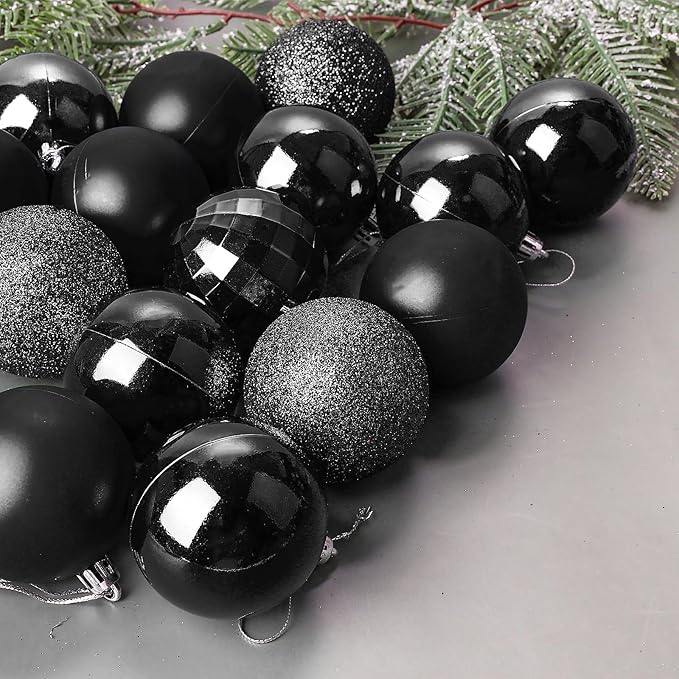 Aitsite 24ct Christmas Tree Ornaments Set 1.57 inches Mini Shatterproof Holiday Ornaments Balls for Christmas Decorations (Black)