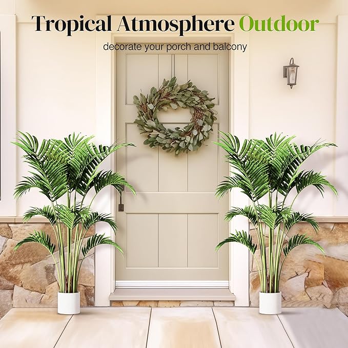 Artificial Palm Tree 4FT, Suntee Fake Tree with White Tall Planter 2 Pack, Faux Tropical Areca Floor Plant in Pot, Artificial Silk Plant for Home Office Living Room Decor Indoor