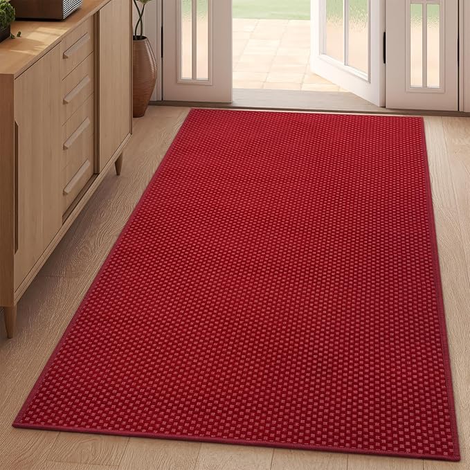 3x5 ft Area Rug Entryway Runner Rug Non Slip Washable, Boho Woven Kitchen Runner Rugs Door Mat Entry Rugs Carpet for Indoor Foyer Backdoor Hallway Floor Bedroom Living Room, Red