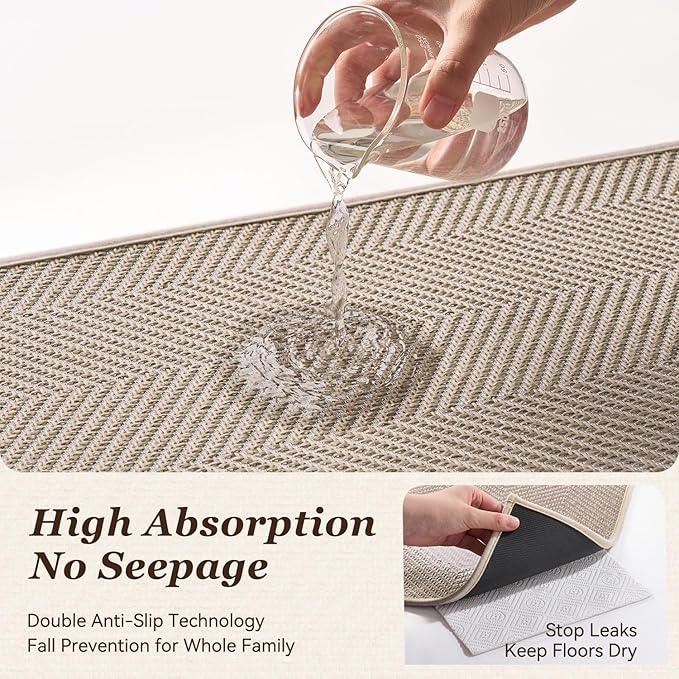 AMOAMI Kitchen Rugs and Mats, Non Slip Washable Kitchen Mats for Floor, Absorbent Quick Dry Kitchen Runner for in Front of Sink，Kitchen Rugs Sets of 2, 17"*30"+17"*47", Beige