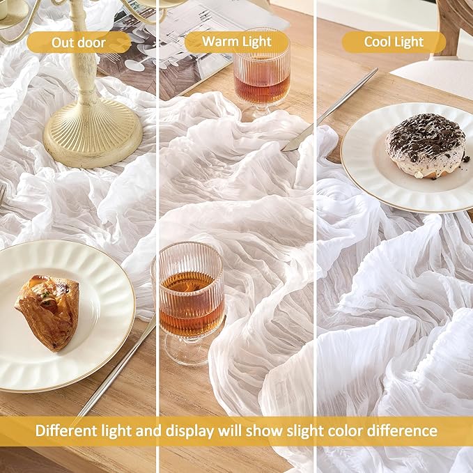 6 Pack White Valentine's Day Table Runner Cheesecloth120 Inch Boho Rustic Gauze 10 FT Cheese Cloth Table Runners Decorations for Spring Birthday Baby Shower Wedding Holiday Home Party Decor