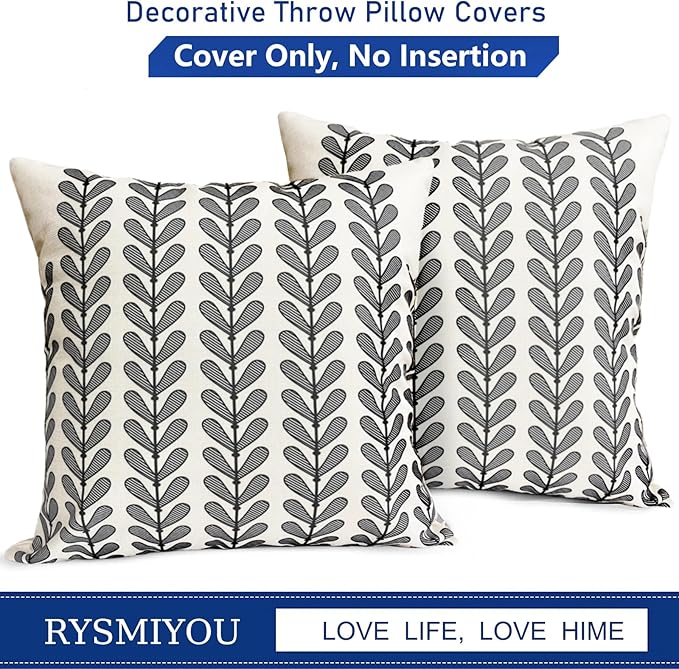 Decorative Throw Pillow Covers Set of 2 Black Pillow Covers 16x16 Inch Throw Pillow Cover Linen Pillowcase Modern Boho Farmhouse Outdoor Pillow Covers for Couch Sofa Bed Living Room