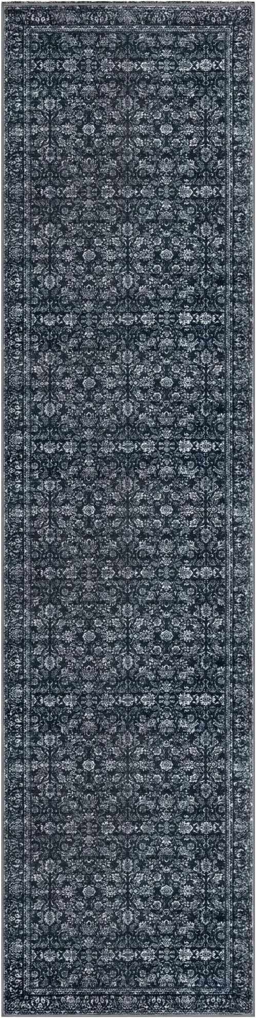 2x8 Washable Runner Rug for Hallways, Black Soft Classic Kitchen Rugs with Non-Slip, Non-Shedding Distressed Floral Carpet for Hallways Entryway Bedroom Bathroom Laundry Indoor
