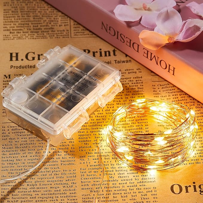 1 Pack 16.4 Ft. Battery Operated Outdoor String Lights with Remote & Timer, LED Warm White Fairy Lights, Waterproof Twinkle Lights for Bedroom, Dorm, Mason Jar, Wedding, Party, Christmas