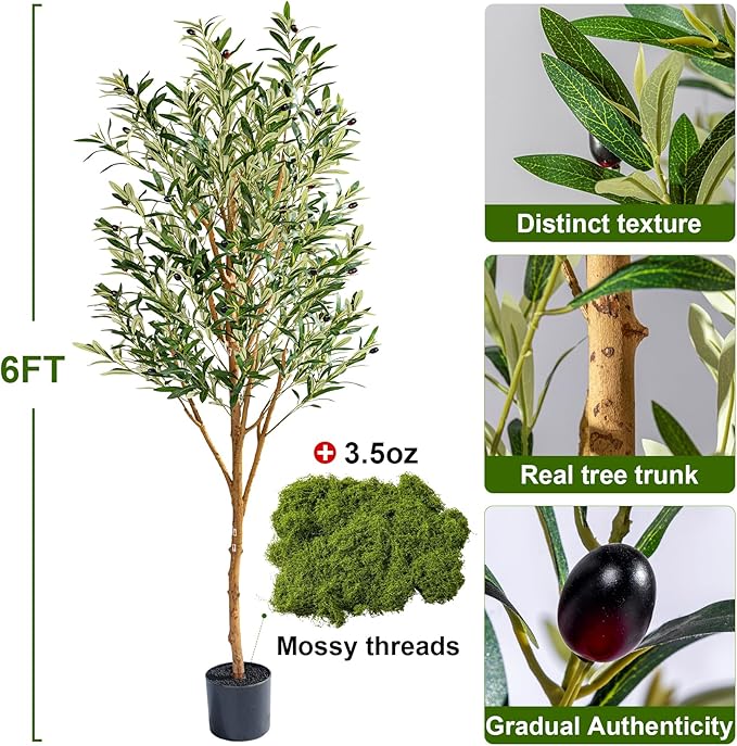 Tall Fake Olives Trees Large Artificial Olive Tree Indoor Outdoor Realistic Floor Plant Faux Flowers Plants for House Home Living Room Bedroom Office Front Porch Modern Farmhouse Boho Decor