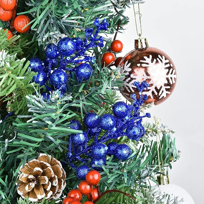DearHouse 14 Pack Christmas Glitter Berries Stems, 7.8Inch Artificial Christmas Picks for Christmas Tree Ornaments, DIY Xmas Wreath, Crafts, Holiday and Home Decor (Dark Blue)