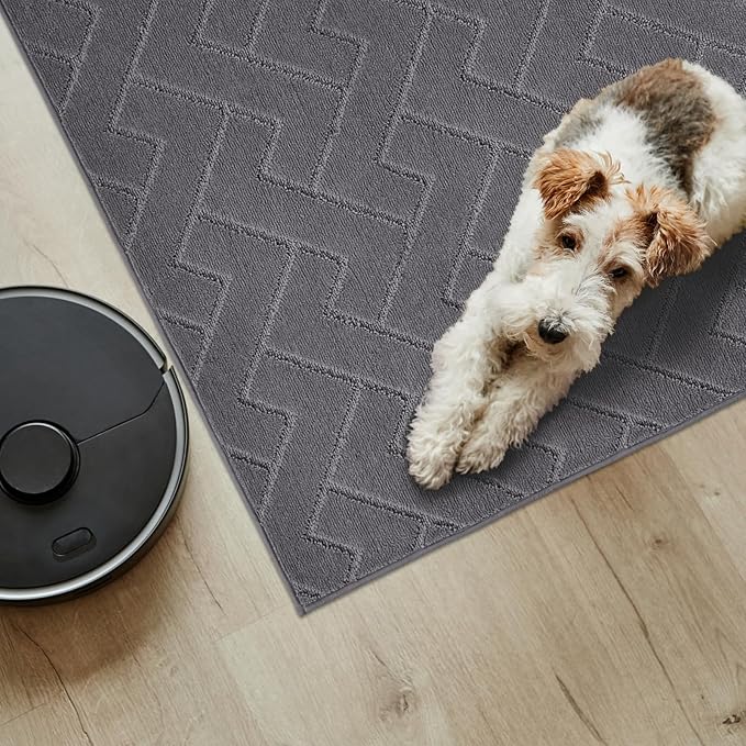PURRUGS Easy Care Area Rug 4.5ft x 7ft, Non-Slip Machine Washable Entry Rug, Dog Door Mat, Stain Resistant Accent Rug for Hallway, Bedroom, Living Room and Mudroom, Grey