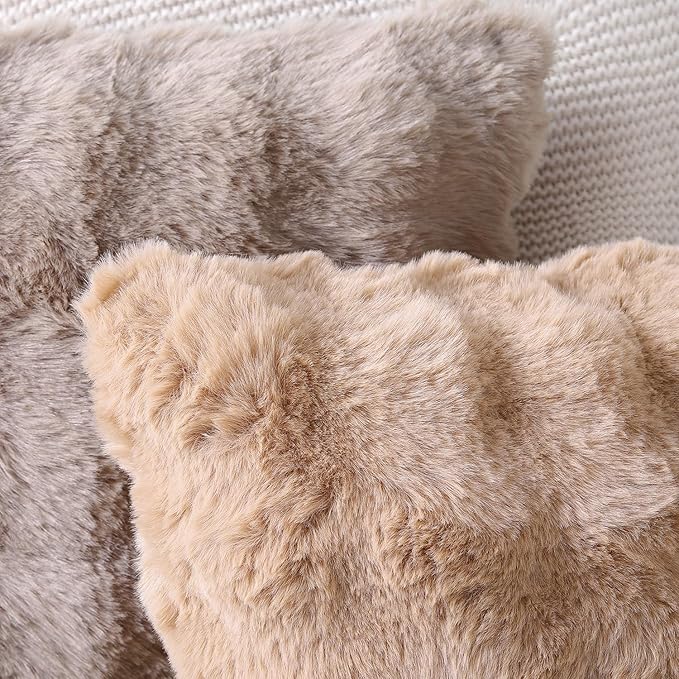 MADIZZ Pack of 2 Thick Plush Wool Throw Pillow Covers 24x24 Inch Camel Soft Neutral Decorative Throw Pillows Accent Boho Cushion Covers for Couch Sofa Bedroom Pillow Shell