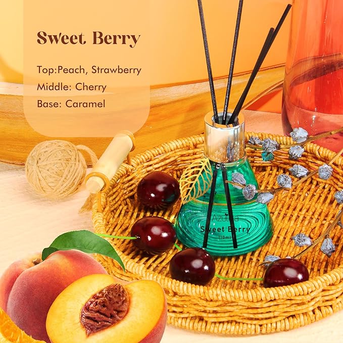 Reed Diffuser Set 3.4 oz, Berry Scent Diffusers for Home, Aromatherapy Diffuser for Room Office and Desk Decor