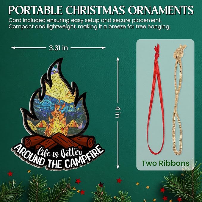Camping Ornaments for Christmas Tree - Suncatcher Christmas Ornaments 2025 - Happy Camper Gifts for Men Women Family Friends, Camper Ornament, Camping Gifts for Nature Lovers, Travel Ornament