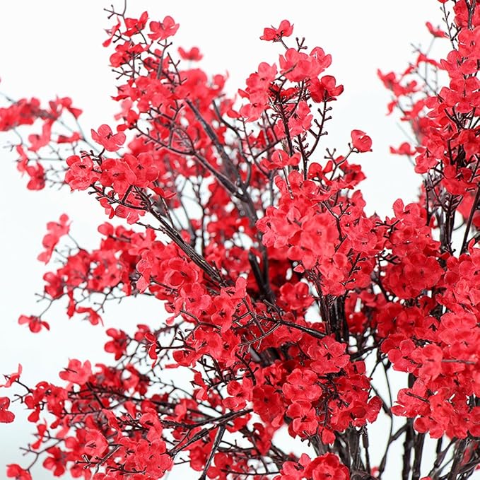 JAKY-Global 9pcs Babys Breath Artificial Flowers Gypsophila Bouquet Bulk Fake Spring Silk Small Flowers Real Touch Faux Floral for Home Bedroom Kitchen Garden Wedding Christmas Party DIY Decor (Red)