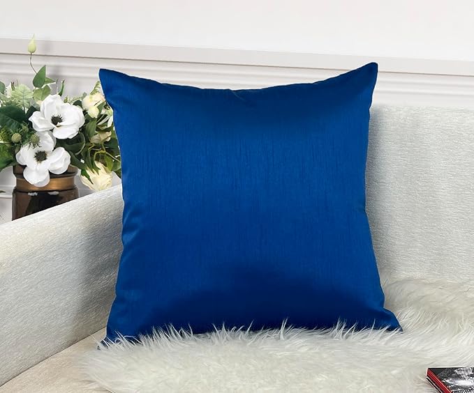 Aiking Home 24x24 Inches Faux Silk Square European Shams, Zipper Closure, Royal (Set of 2)