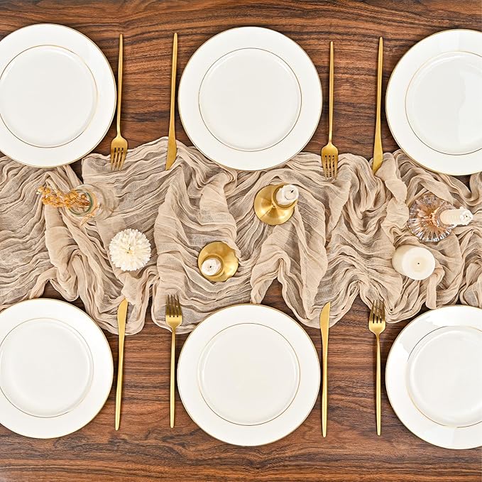 12 Pack Beige Cheesecloth Table Runner,10FT Gauze Boho Long Easter Cheesecloth Table Runners 20x120inch Rustic Cheese Cloth Table Runner for Wedding Party Bridal Shower,Table Decorations