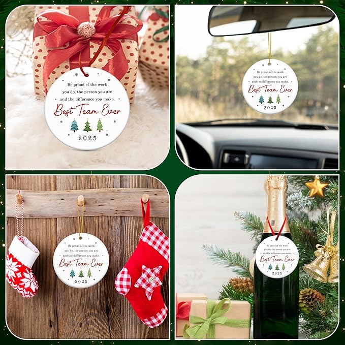 OASSIE Christmas Team Gifts for Employees - Ceramic Christmas Tree Ornaments 2025 - White Elephant Appreciation Gifts for Team Coworker Office Group Boss Friend