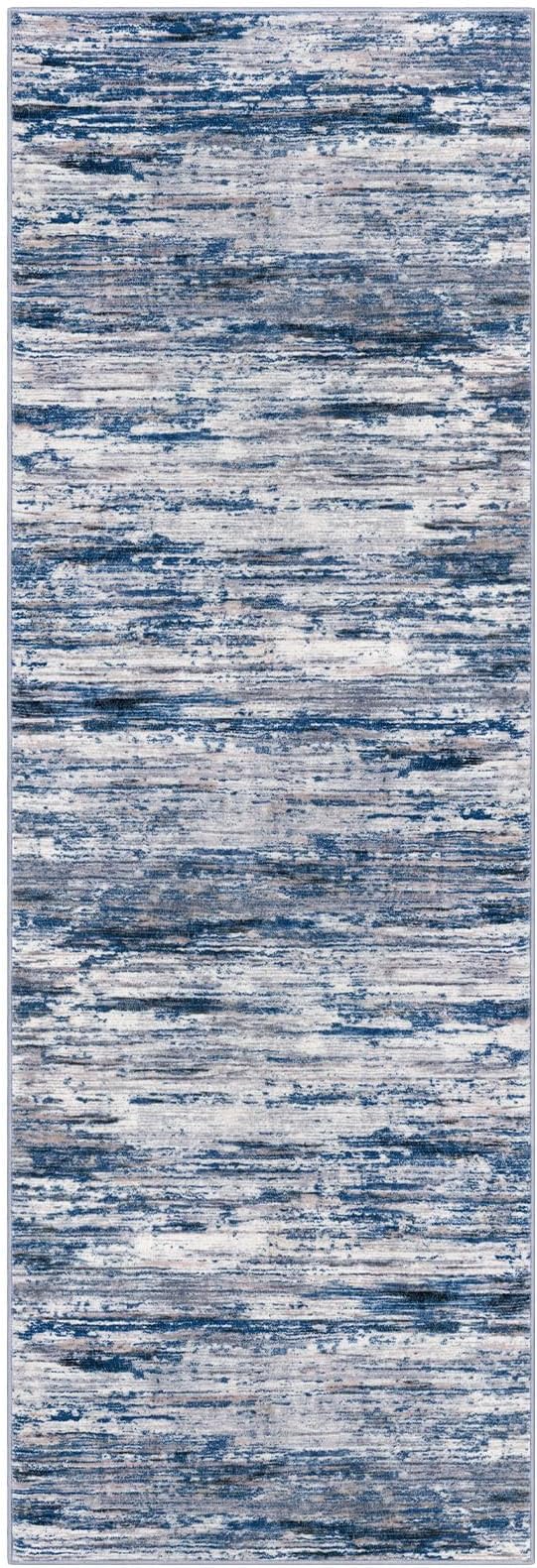 Abstract Rug for Kitchen Set of 2, 2x3 and 2x6 Navy Blue Gray Neutral Multi Modern Super Soft Small Area Rug, Washable Non-Slip Entryway Rugs, Low-Pile Mat for Bedside, Indoor Door Mat