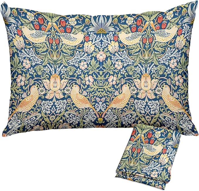 William Morris Pillow Protectors with Zipper Standard Size Red Strawberry Birds Print Pillow Covers Set of 2 Vintage Floral Botanical Pillow Cases Mid Century Modern Bed Pillow Covers 12"X24"
