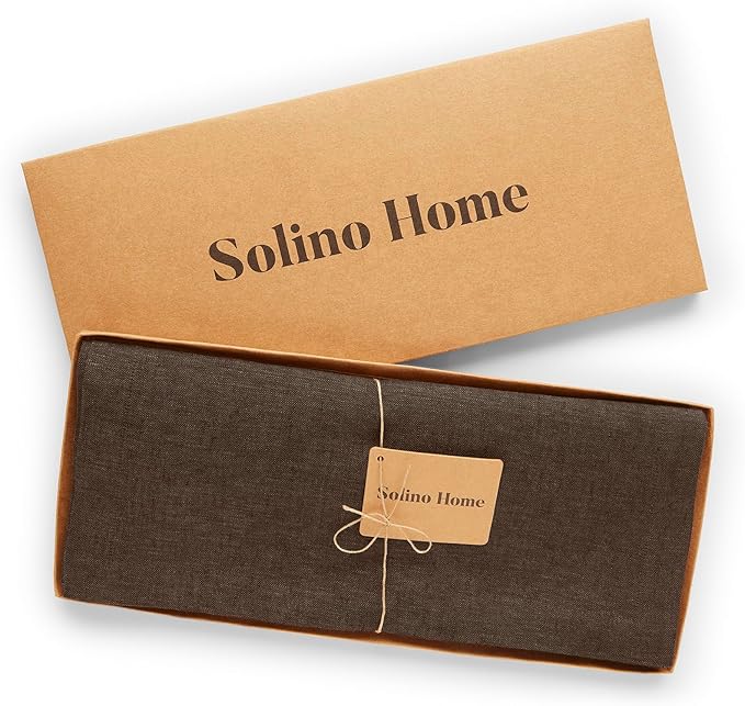 Solino Home Linen Table Runner 48 Inches - 100% Pure Linen Chambray Brown Table Runner 14 x 48 Inch Ideal for Dresser and Coffee Tables - Winter - Athena