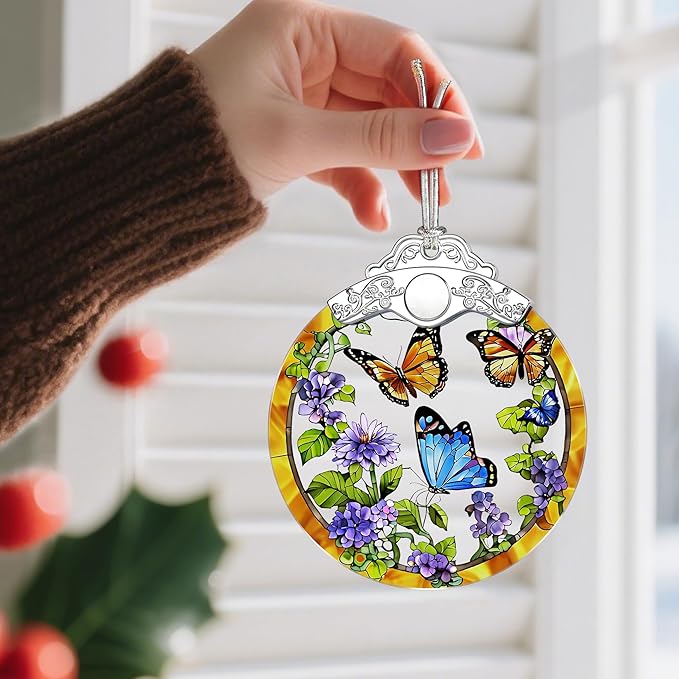 Christmas Ornament, Stained Glass Ornament, Christmas Ornaments for Tree, Hanging Ornaments for Home Decor & Xmas Decorations – Holiday Decor, Gift Ideas, Perfect Holiday & Xmas Gifts - Butterfly