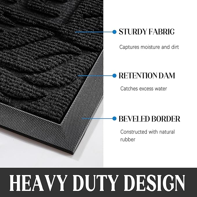 Yimobra Large Welcome Mat 47x32, Waterproof Non-Slip Outdoor Mats for Front Door Outside Entrance, Low-Profile Entryway Mat Indoor for Garage Patio, Black