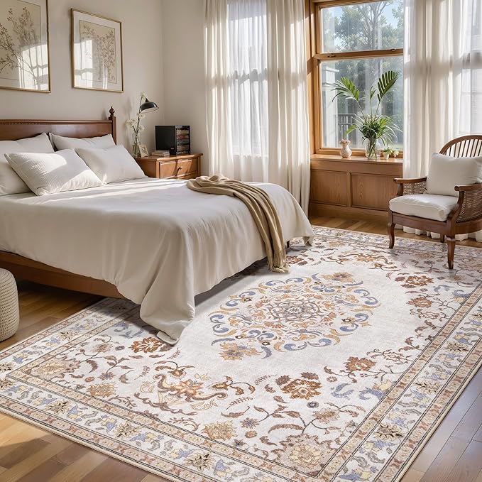 Tangsoo 2x3 Small Rug for Entryway, Washable Area Entry Rugs Non Slip, Persian Neutral Low Pile Soft Area Rugs, Indoor Front Door Boho Throw Rug for Entrance Kitchen Bedroom Bathroom Home Decor