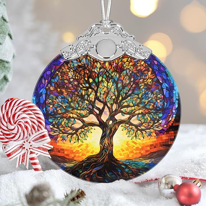 Tree of Life Stained Glass Ornament, 3" Christmas Decor - Unique Gift Idea, Perfect for Holiday Party, Window, Tree, Home Decor