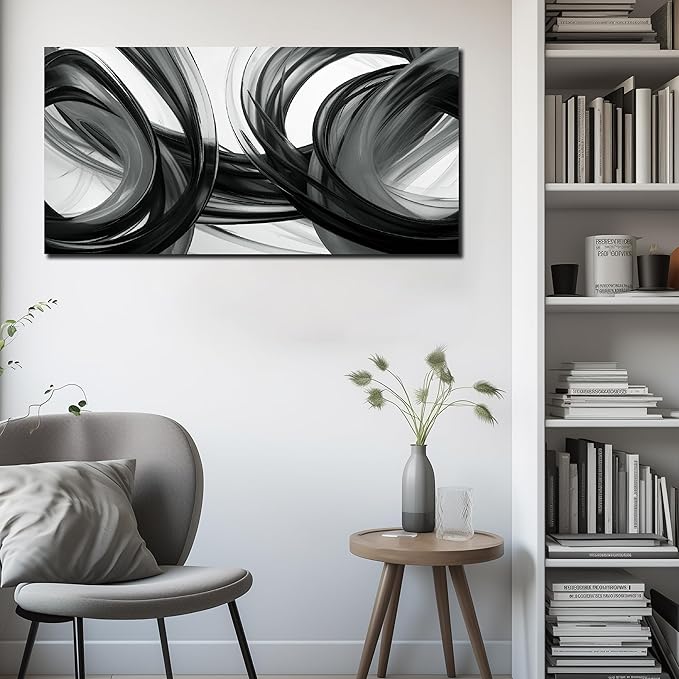 Abstract Canvas Wall Art for Office Black White and Gray Wall Decor Minimalist Print Living Room Bathroom Apartment Decoration Ready to Hang 20 x 40 Inch