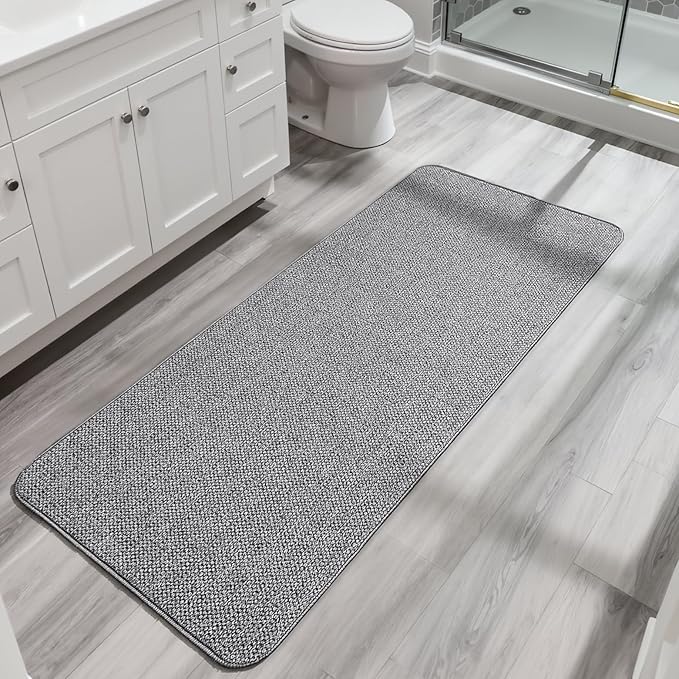 Bath Mat,Ultra Thin Bathroom Runner Rugs,Large Bath Mats for Bathroom,Quick Dry,Non-Slip,Machine Washable,Low Pile,Bath Rug,Shower Outside,Sink,Home Decor Accessories.Grey,3'x5'(36x60inch)