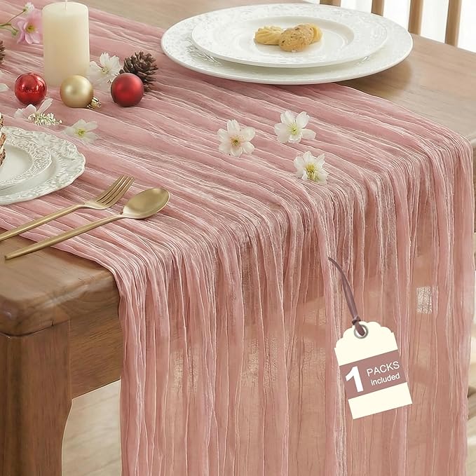 IVAPUPU 1 Pcs Cheesecloth Table Runner - 10ft Dusty Pink Boho Gauze Cheese Cloth Table Runners for Baby Shower Decoration Wedding Party Summer Garden Farmhouse Decor Valentines Day Decorations