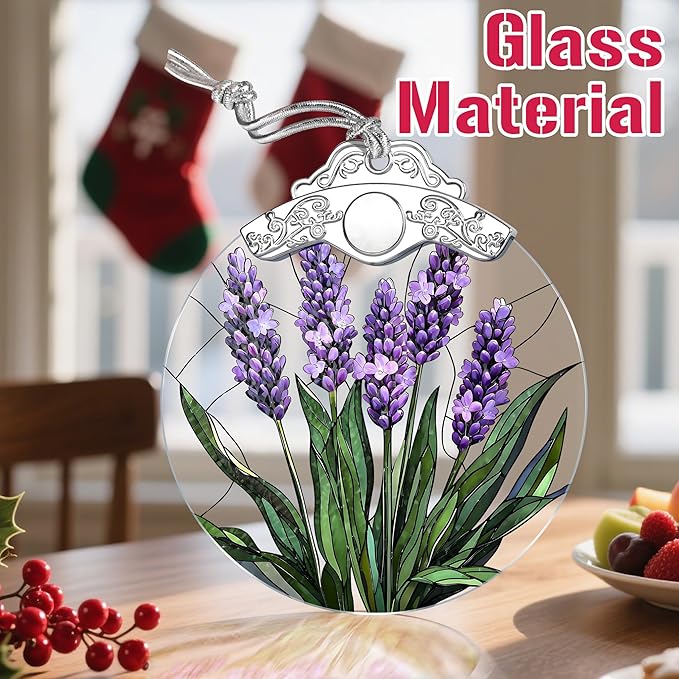 Christmas Ornaments: Stained Glass Ornament, Christmas Tree Ornament, Hanging Ornaments for Home Decor & Xmas Tree Decorations – Exquisite Holiday Decor, Gifts & Holiday Present - Lavender Flower